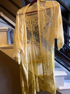 Lace Sheer Kimono Robe - Cream